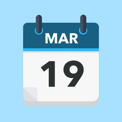 Calendar icon showing 19th March