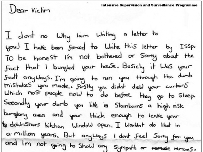 Burglar's Letter to Victims