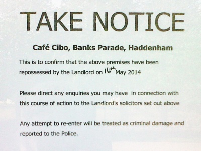Cafe Cibo Closure Notice