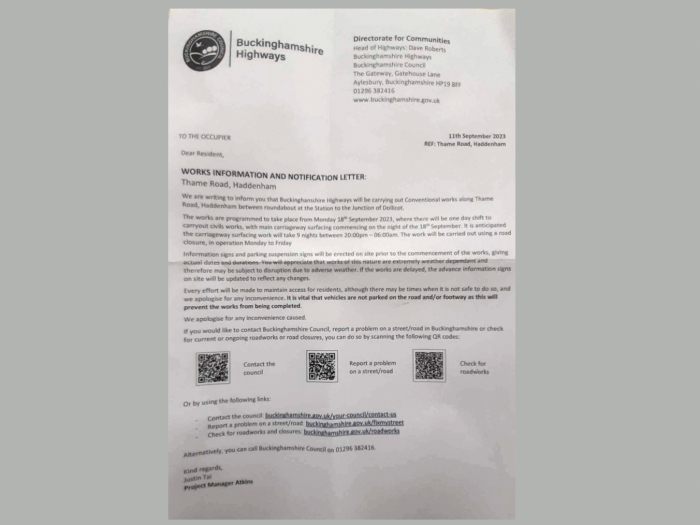 Thame Rd Letter